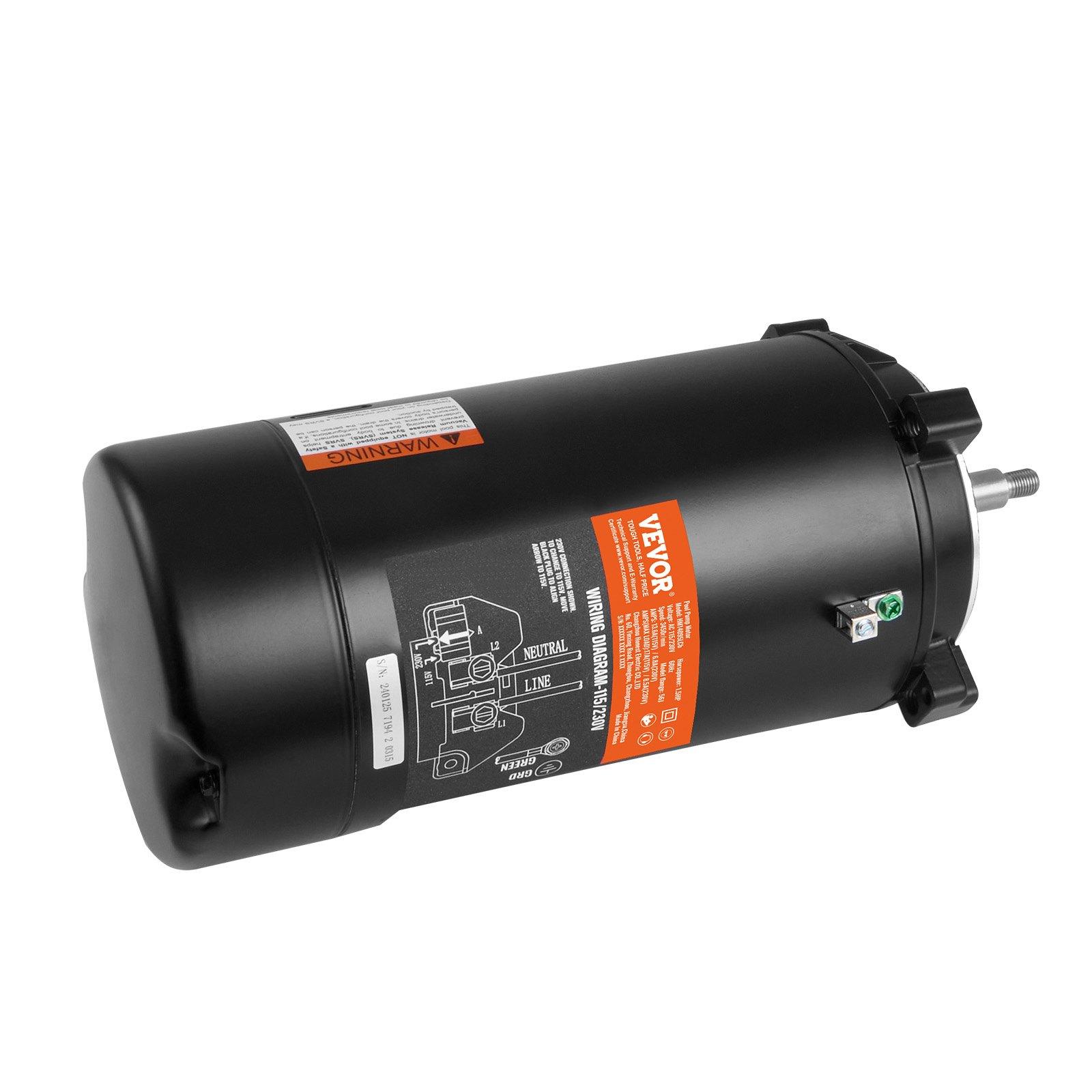 1.5 H P Pool Pump Motor, 56J Frame, 115V 13.6 Amps 230V 6.8 Amps 3450 RPM, 60Hz, 1.3 Service Factor, 90uF 250V Capacitor, CCW Rotation Round Flange Replacement Motor