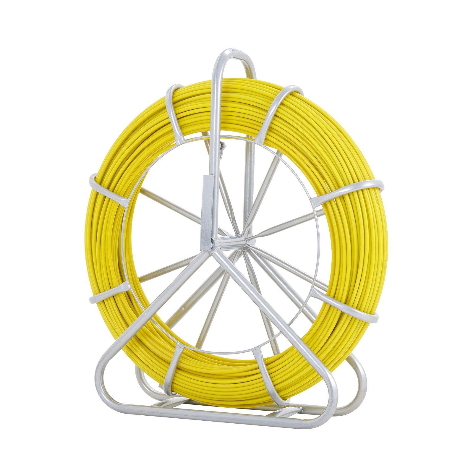 Fish Tape Fiberglass, 18288 Cm, 0.8 Cm, Duct Rodder Fishtape Wire Puller, Cable Running Rod With Steel Reel Stand, 3 Pulling Heads, Fishing Tools For Walls And Electrical Conduit, Non-Conductive
