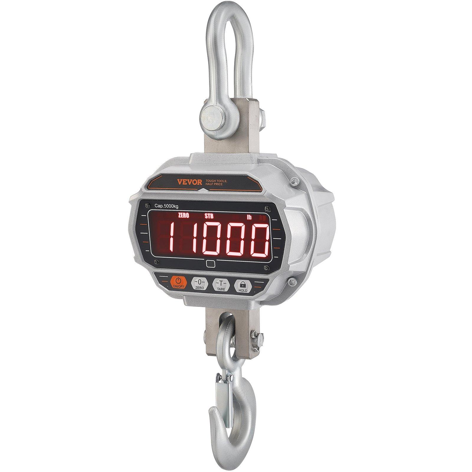Digital Crane Scale, 11000 Lbs/5000 Kg, Industrial Heavy Duty Hanging Scale With Remote Control, Cast Aluminum Case & LED Screen, High Precision For Construction, Factory, Farm, Hunting (Silver)