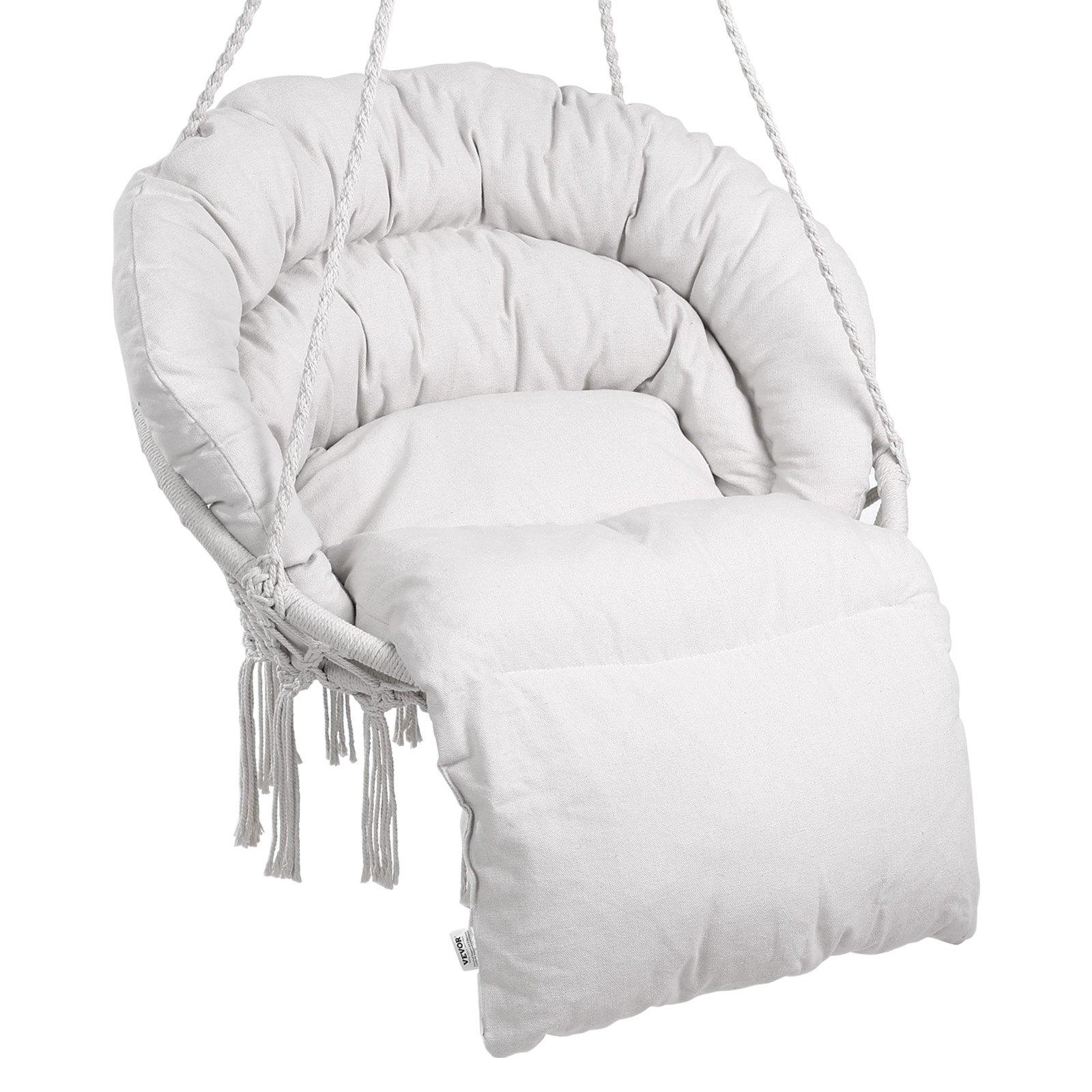 Hanging Hammock Swing Chair, 330 Lbs Capacity, Macramé Hanging Chair With Cushion And Mounting Hardware, Cotton Rope Swing Chair For Bedroom, Balcony, Patio, Garden, Beige