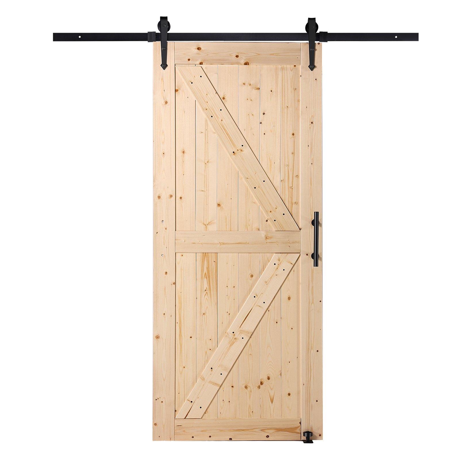 Barn Door And Hardware Kit, 36" X 84" Wood Sliding Barn Door, Smoothly And Quietly, Barn Door Kit With 8-in-1 Floor Guide And Door Handle, Spruce Wood Panelled Slab, Easy To Install