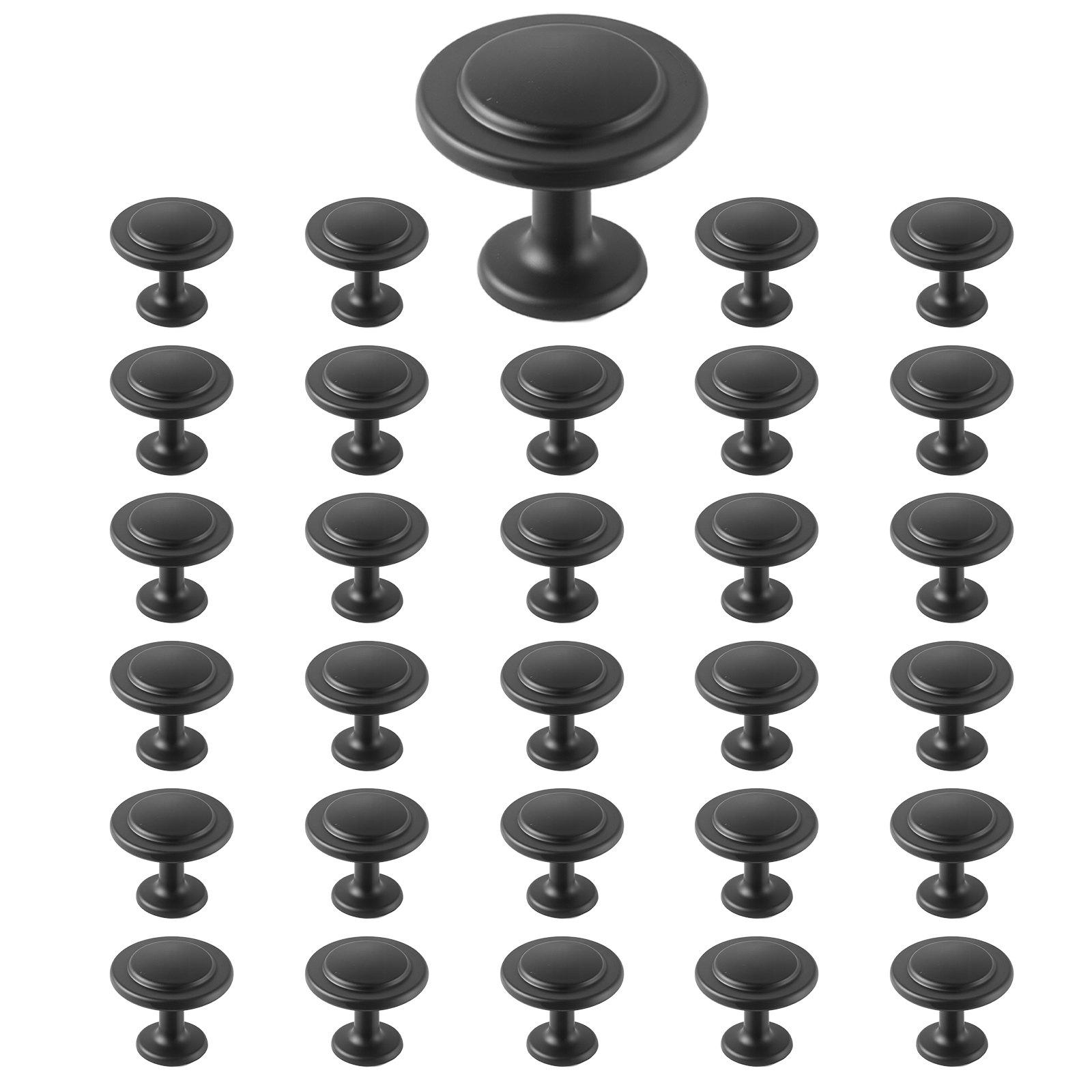 Cabinet Knobs, 30 Pack, 1.22 Inch Black Zinc Alloy Drawer Pulls & Door Handles, Mushroom Kitchen Solid Knobs Dresser Handles, Cupboard Hardware With Screws For Bathroom Closet Cabinets Drawers