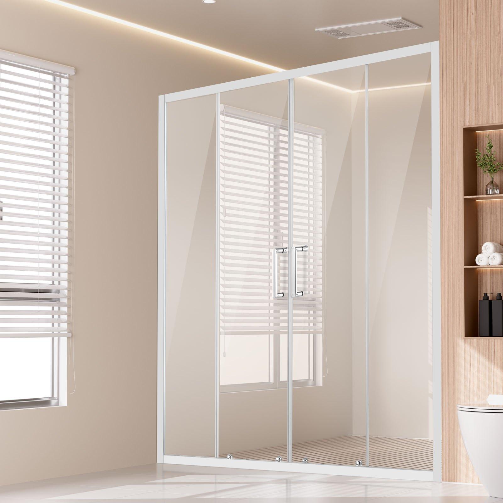 Semi-frameless Shower Door, 57.8-59 W X 70 H In, Double Sliding Glass Door With 1/4 In(6mm) Clear Tempered Glass, Waterproof Shatterproof NANO Stainproof With Stainless Steel Hardware, Chrome