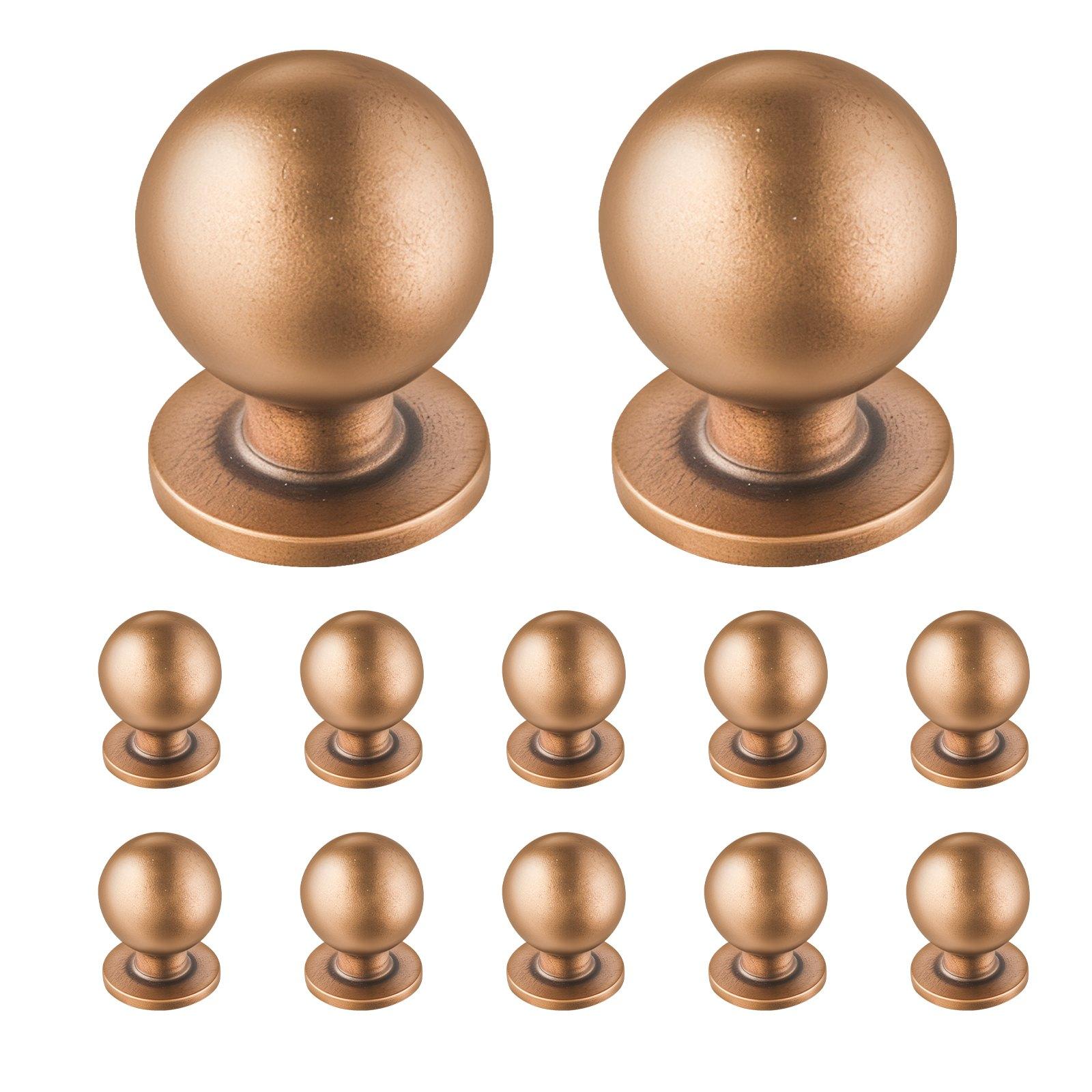 Cabinet Knobs, 12 Pack, 0.98 Inch Zinc Alloy Drawer Pulls Door Handles, Round Kitchen Dresser Solid Knobs Cupboard Hardware With Screws For Bathroom Closet Cabinets Drawers, Antique Brass Color