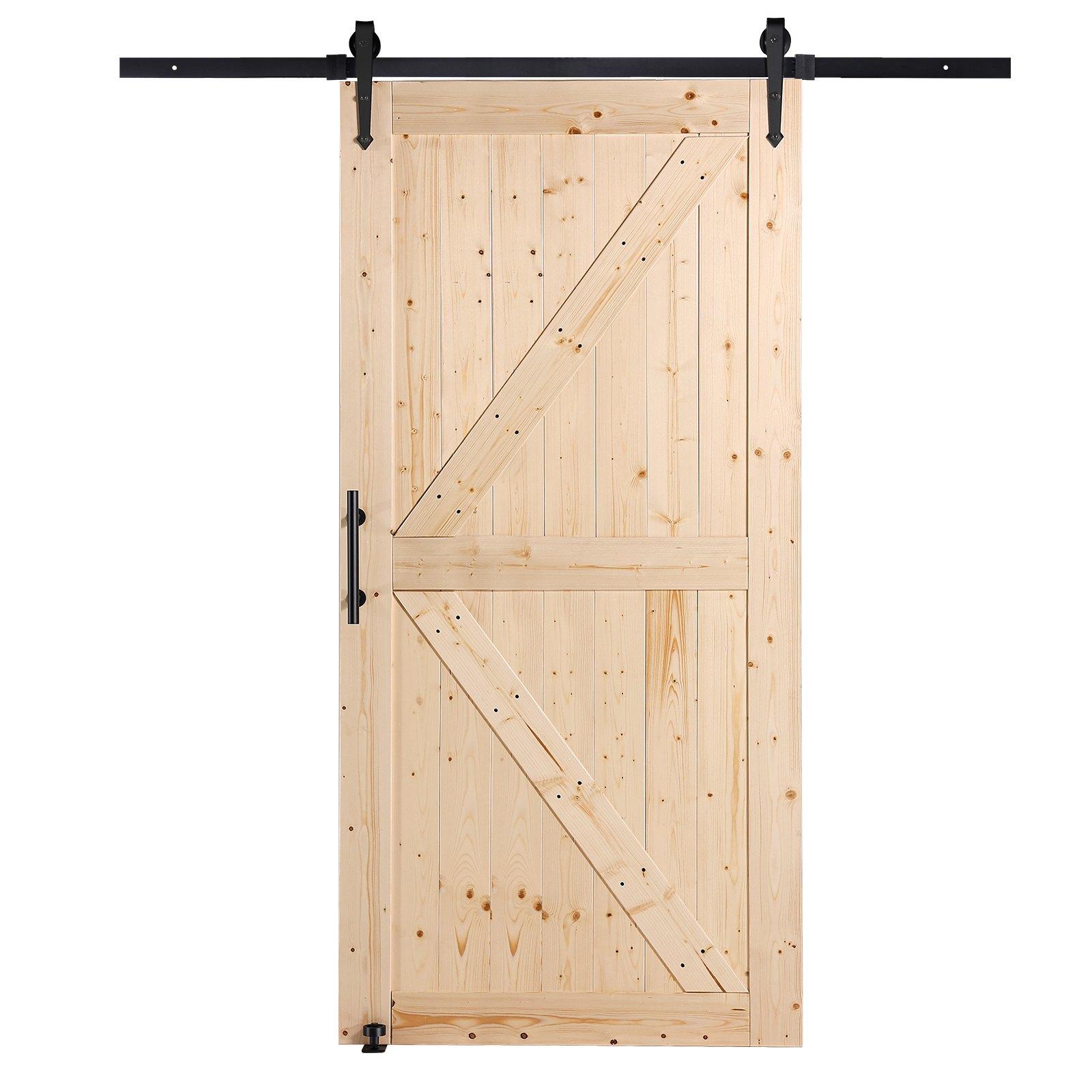 Barn Door And Hardware Kit, 42" X 84" Wood Sliding Barn Door, Smoothly And Quietly, Barn Door Kit With 8-in-1 Floor Guide And Door Handle, Spruce Wood Panelled Slab, Easy To Install