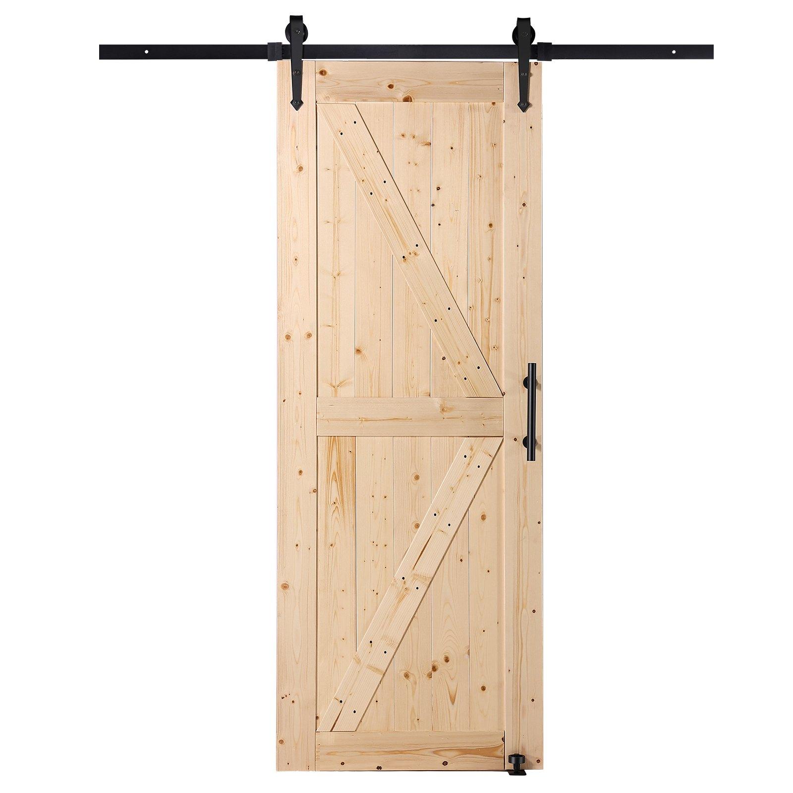 Barn Door And Hardware Kit, 30" X 84" Wood Sliding Barn Door, Smoothly And Quietly, Barn Door Kit With 8-in-1 Floor Guide And Door Handle, Spruce Wood Panelled Slab, Easy To Install