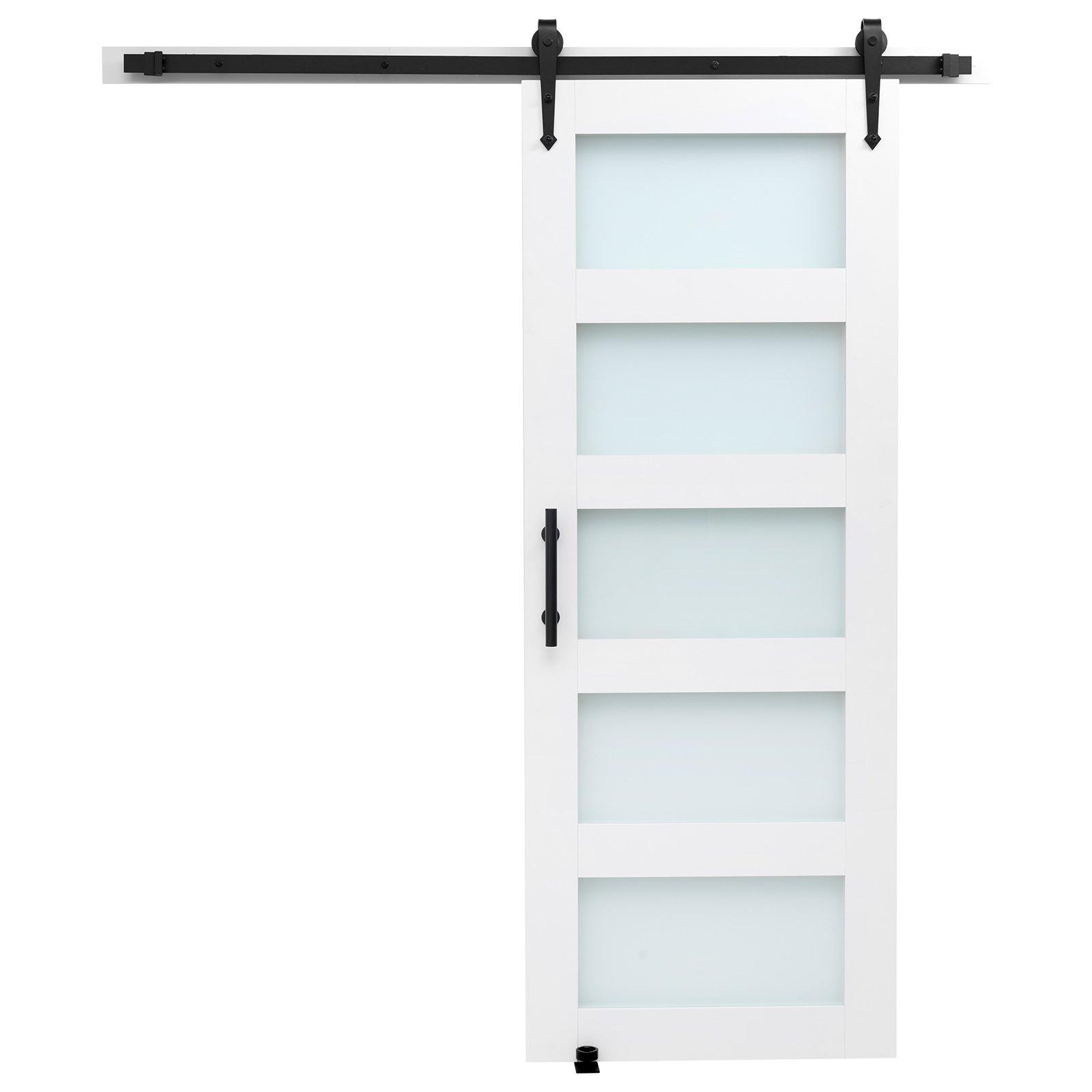 Sliding Barn Door, 32 X 84 Inch, High-Strength MDF Panel And Glass, Barn Door With Hardware Kit, Water-Proof PVC Surface, Easy To Install, H-Frame, Smoothly And Quietly Sliding For Living Room