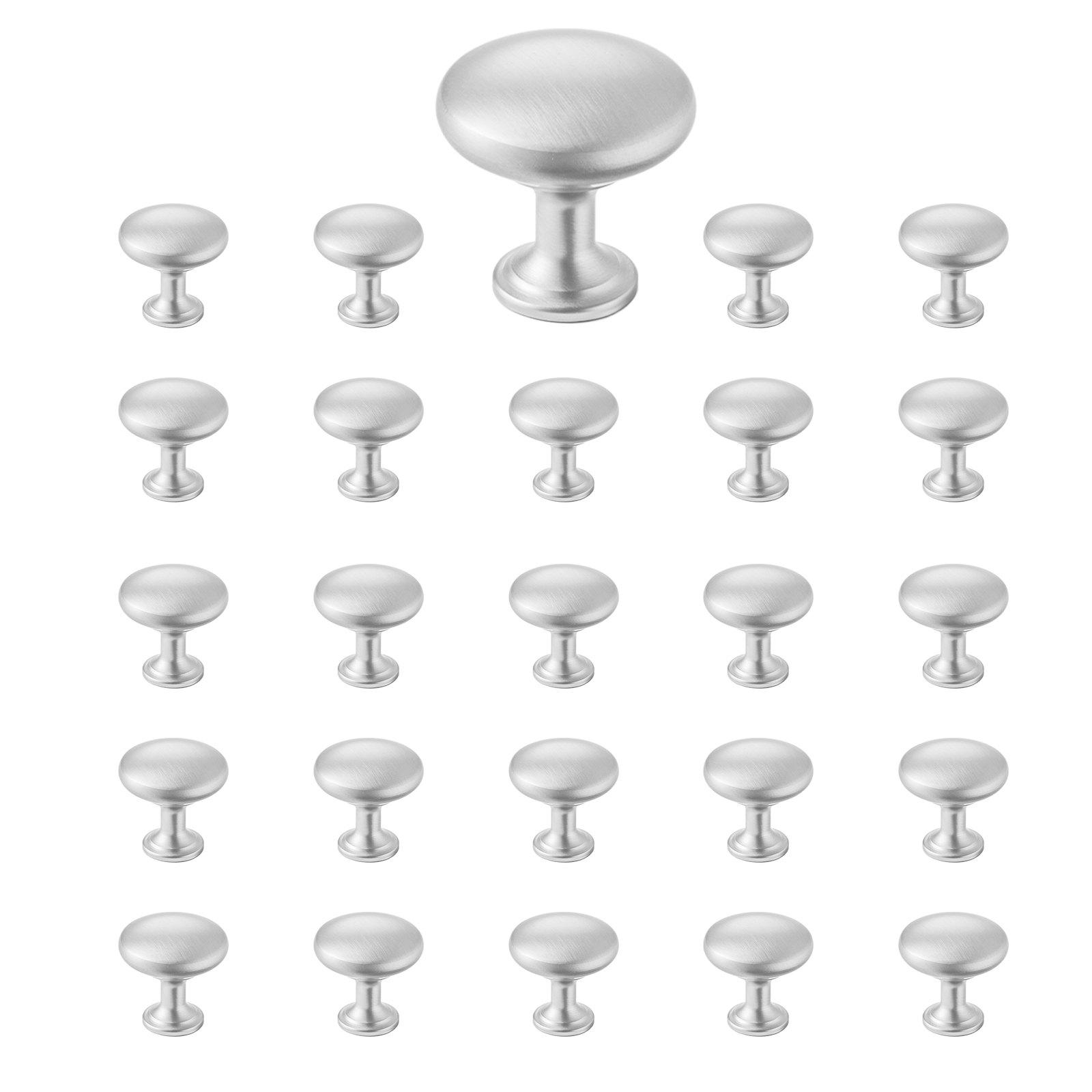 Cabinet Knobs, 25 Pack, 1.1 Inch Zinc Alloy Drawer Pulls & Door Handles, Mushroom Kitchen Dresser Solid Knobs, Cupboard Hardware With Screws For Bathroom Closet Cabinets Drawers, Nickel Color