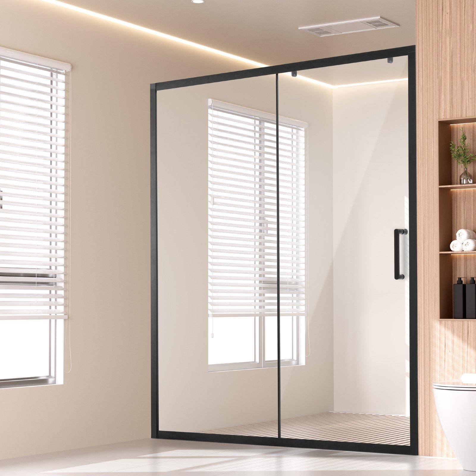 Semi-frameless Shower Door, 57.7-59 W X 70 H In, Shower Sliding Glass Door With 1/4 In(6mm) Clear Tempered Glass, Waterproof Shatterproof Stainproof With Stainless Steel Hardware, Matte Black