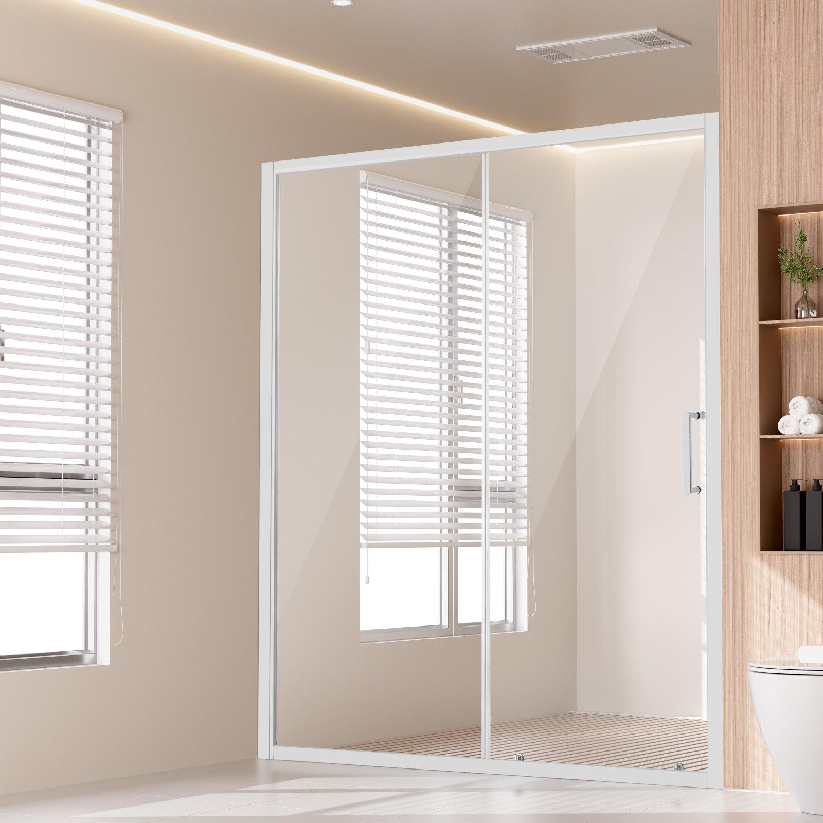 Semi-frameless Shower Door, 57.7-59 W X 70 H In, Shower Sliding Glass Door With 1/4 In(6mm) Clear Tempered Glass, Waterproof Shatterproof NANO Stainproof With Stainless Steel Hardware, Chrome