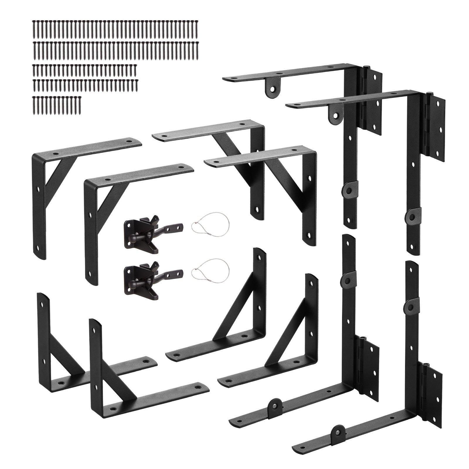 Gate Corner Brace Bracket, 2 Sets, Anti Sag Gate Frame Hardware Kit, Gate Frame Brace Bracket With Latch Lock, Screws, For Shed Doors, Corral Gates, Driveway Gates, Wood Windows, Iron, Black