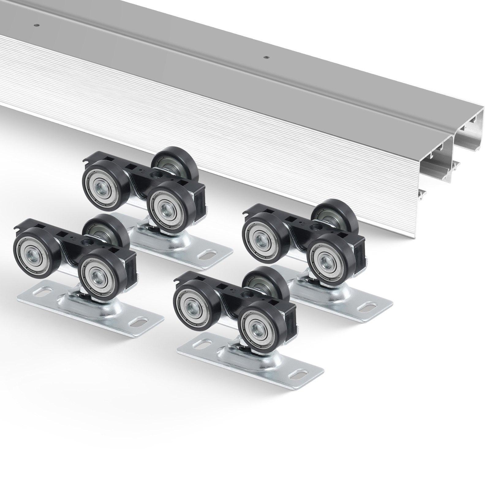 Bypass Door Hardware, 5ft Heavy Duty Bypass Sliding Door Hardware Kit, Aluminum Alloy Sliding Closet Door Hardware Set For 2 Door System, Fit Door Thickness 1 3/8 " - 1 3/4", Easy To Install