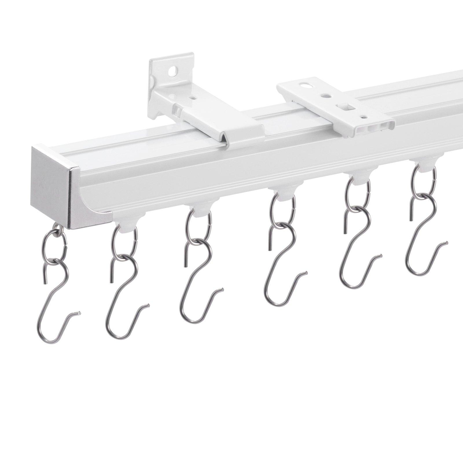 Ceiling Curtain Track Set, 8.9 FT/2.7 Meter, Sliding Ceiling Track System For Curtains, Room Divider Curtain Track Ceiling/Wall Mounted For Living Room Bedroom With Hooks And Hardware, White
