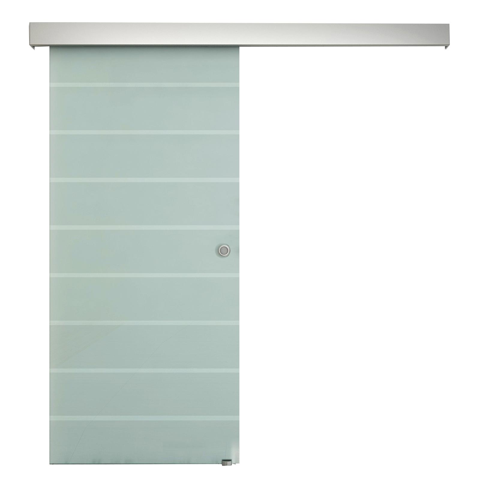 90cm Sliding Glass Door With Hardware Track Kit, Frosted Tempered Glass With Stripe Pattern, Round Handle