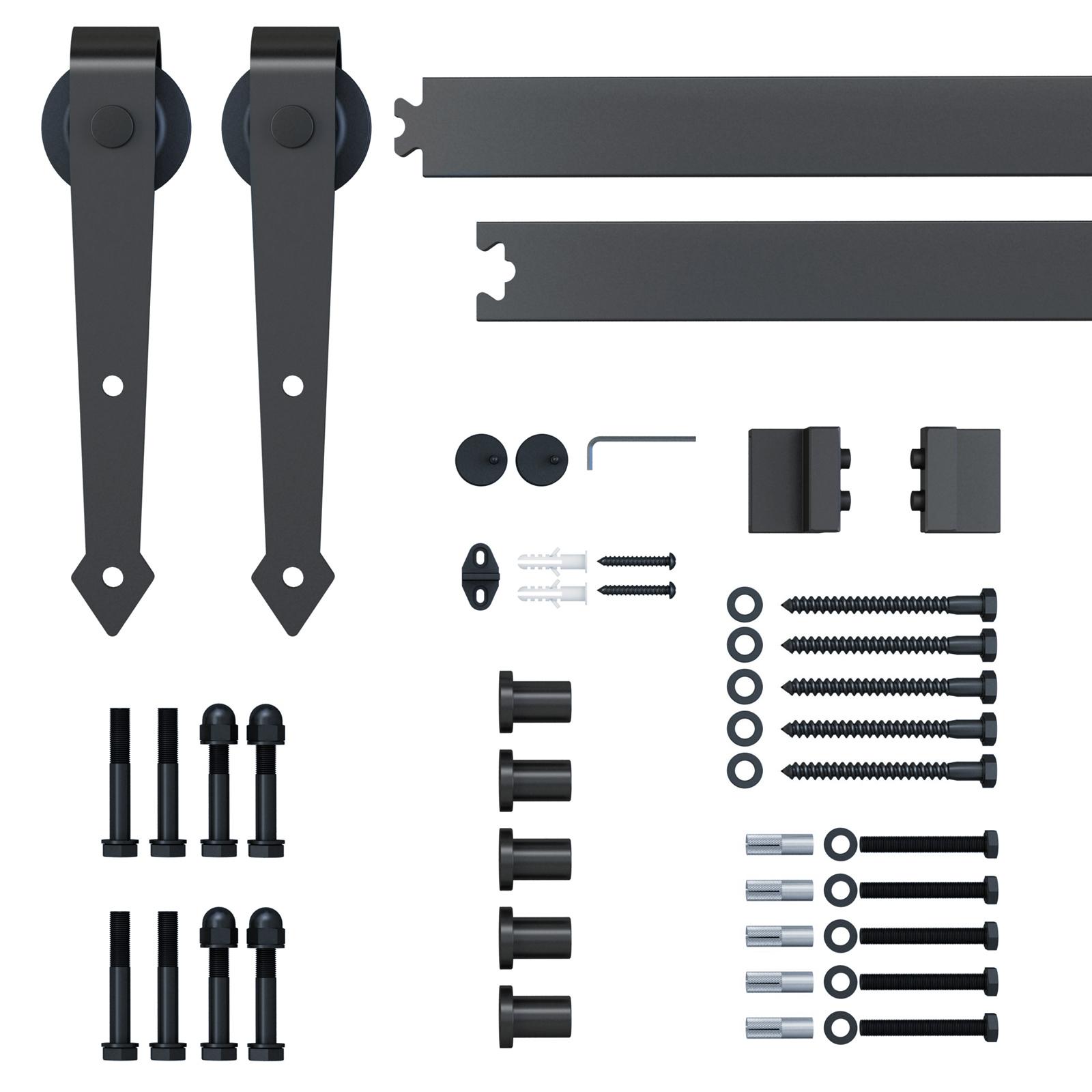 6.6FT/200cm Black Sliding Door Kit For Single Barn Door, Antique Sliding Barn Door Hardware Kit With J Shape Hanger