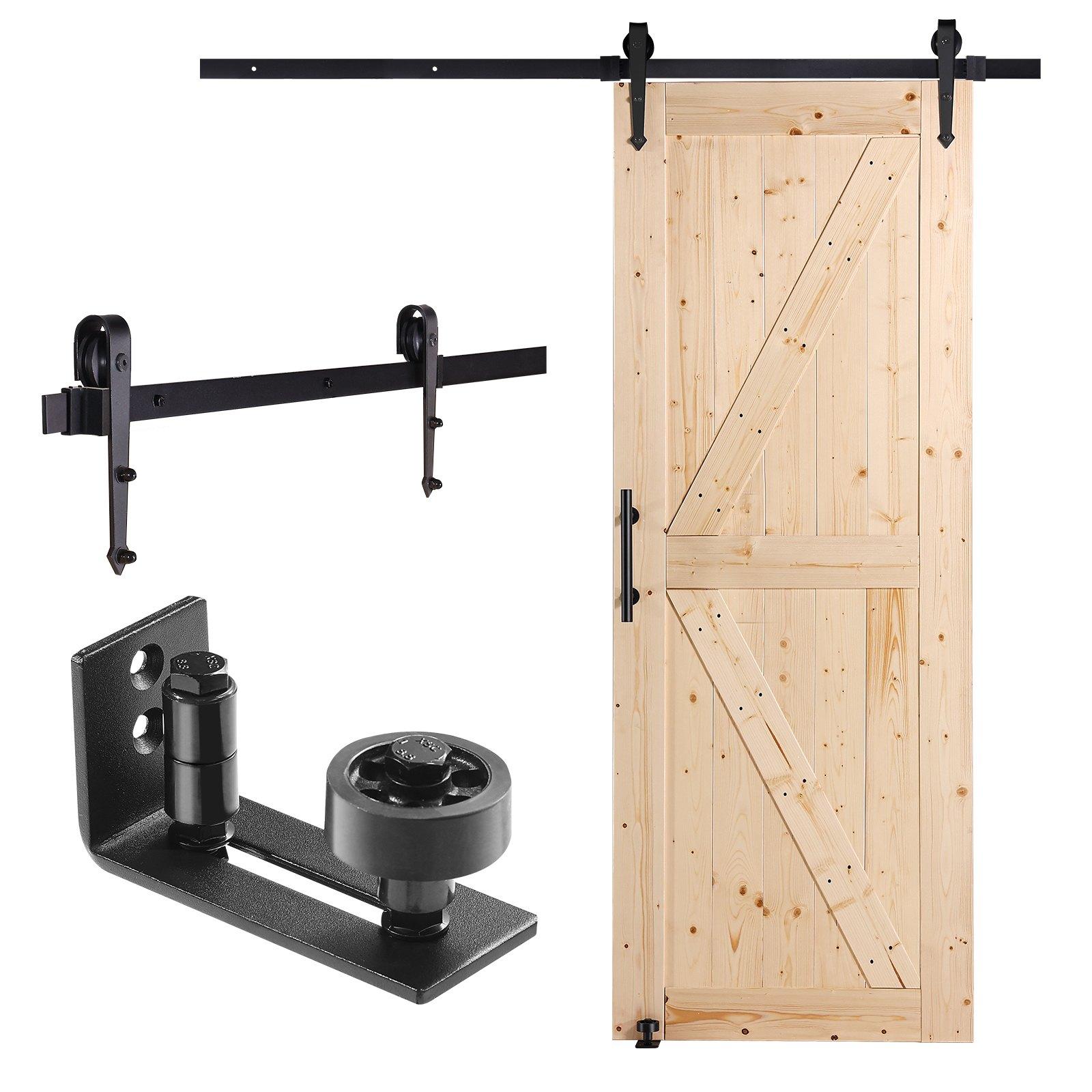 Scheunentor Und Hardware-Set Schiebetürsystem, 762 X 2133,6 Mm Holz-Schiebetor, Sanft Und Leise, Scheunentor-Set Mit 8-in-1-Bodenführung Und Türgriff, Fichtenholz-Platte