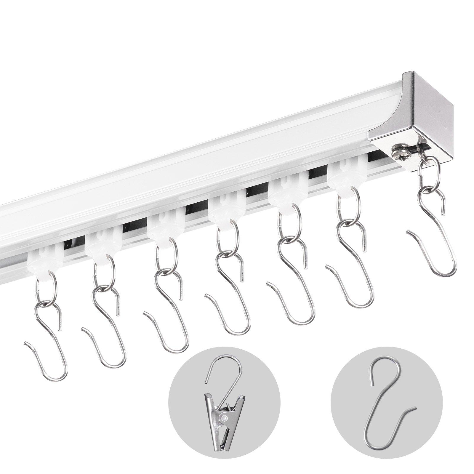 Schiebe-Deckenvorhangschienensystem Set 3,6 M Raumteiler-Gardinenschiene Halterung Zur Decken-/Wandmontage Für Wohnzimmer Schlafzimmer Mit Haken & Hardware & 4 Schienen, Weiß 3610 X 68 X 46 Mm