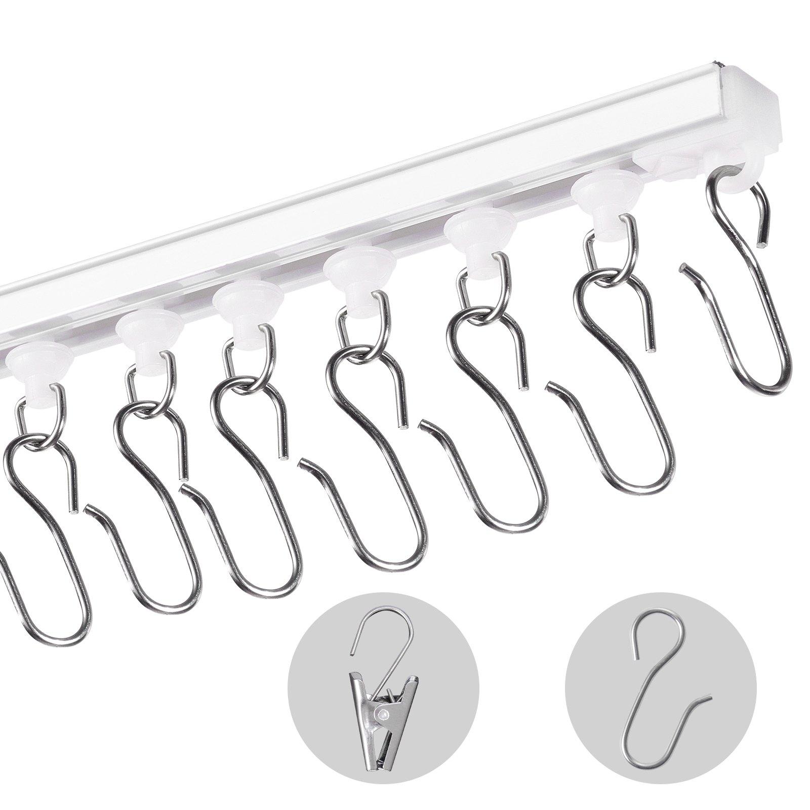 Decken-Vorhangschienen-Set 3 M Selbstklebend Deckenschienensystem Ohne Bohren Für Vorhänge, Raumteiler-Vorhangschiene Zur Deckenmontage Für Wohnzimmer Mit Haken& Hardware & 8 Schienen, Weiß