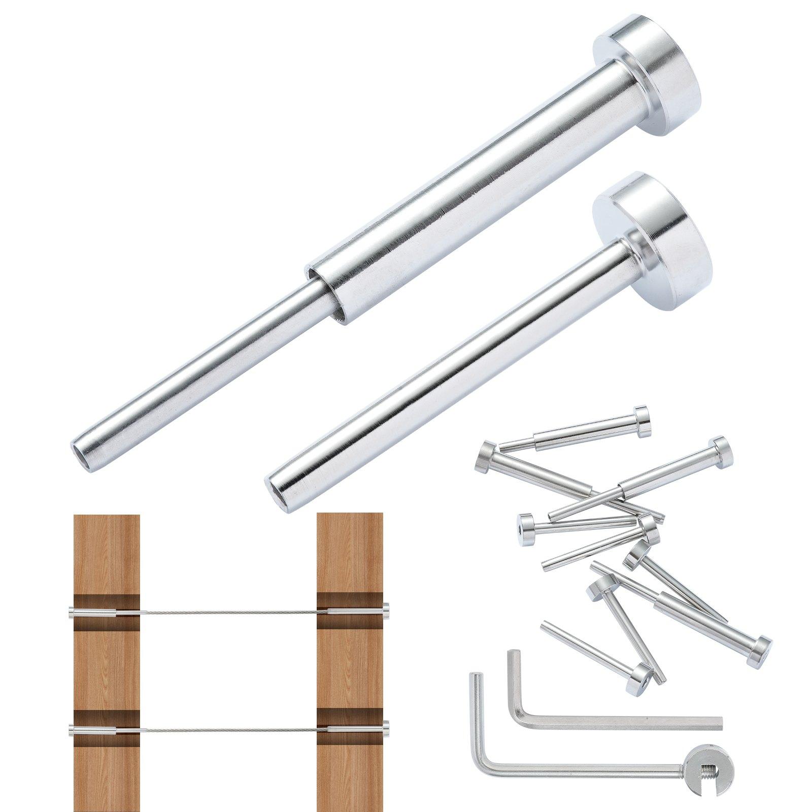 20er-Pack Unsichtbares Kabelgeländer-Set T316 Edelstahl 1/8" Unsichtbare Aufnahme Und Gesenkbolzenende Für Kabelgeländer Gesenkspanner 1/8" Für Holz-/Metallpfosten Kabelgeländer-Hardware Silber