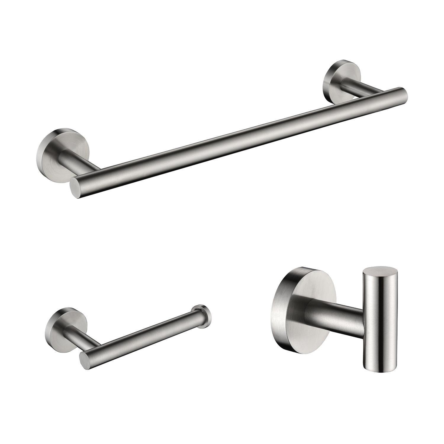 3-Pieces Bathroom Hardware Accessories Set - Towel Bar, Toilet Paper Holder, Robe Towel Hooks