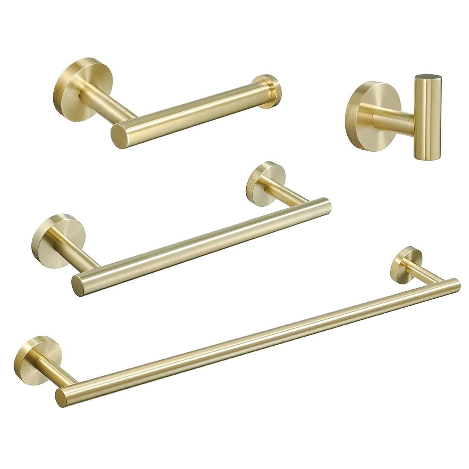 4-Pieces Brushed Nickel Gold Bathroom Accessories Set, Stainless Steel Bathroom Hardware Set, Bath Towel Bar Set, Towel Racks For Bathroom Wall Mounted.