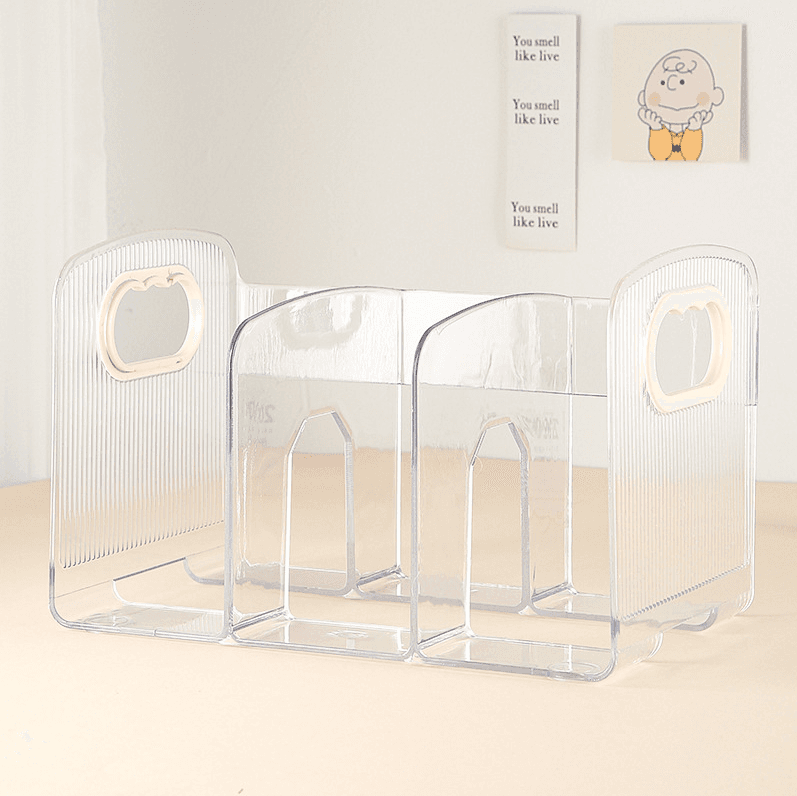 Integrated bookshelf-3 compartments-transparent-PET-1 piece