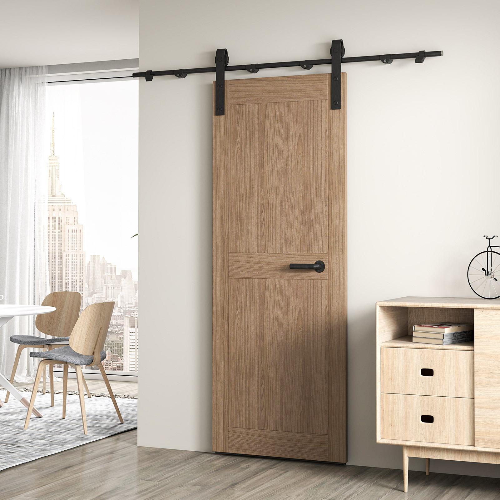 6.6FT Sliding Barn Door Hardware Kit Smoothly And Quietly Sliding Barn Door Track With Floor Guide For Interior Exterior Fit 36 To 40in Wide Panel J Shape Hanger