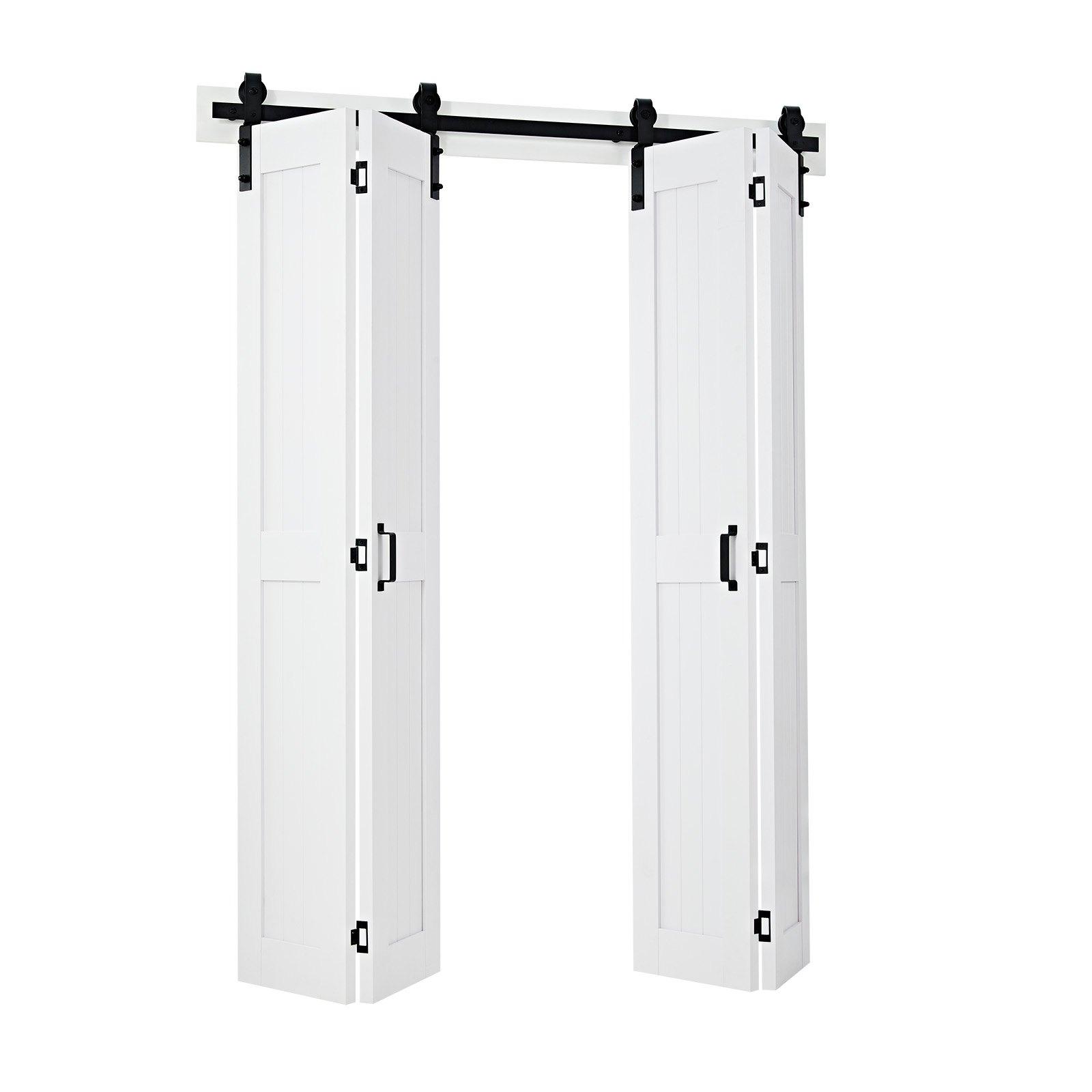 Bifold Barn Door, 60 X 84  MDF Bi-Fold Sliding Closet Doors, Hardware Kit Included, H-Frame Space-Saving Design, Pre-Assembled Panels For Bedroom, Living Room, Wardrobe And Room Divider, White