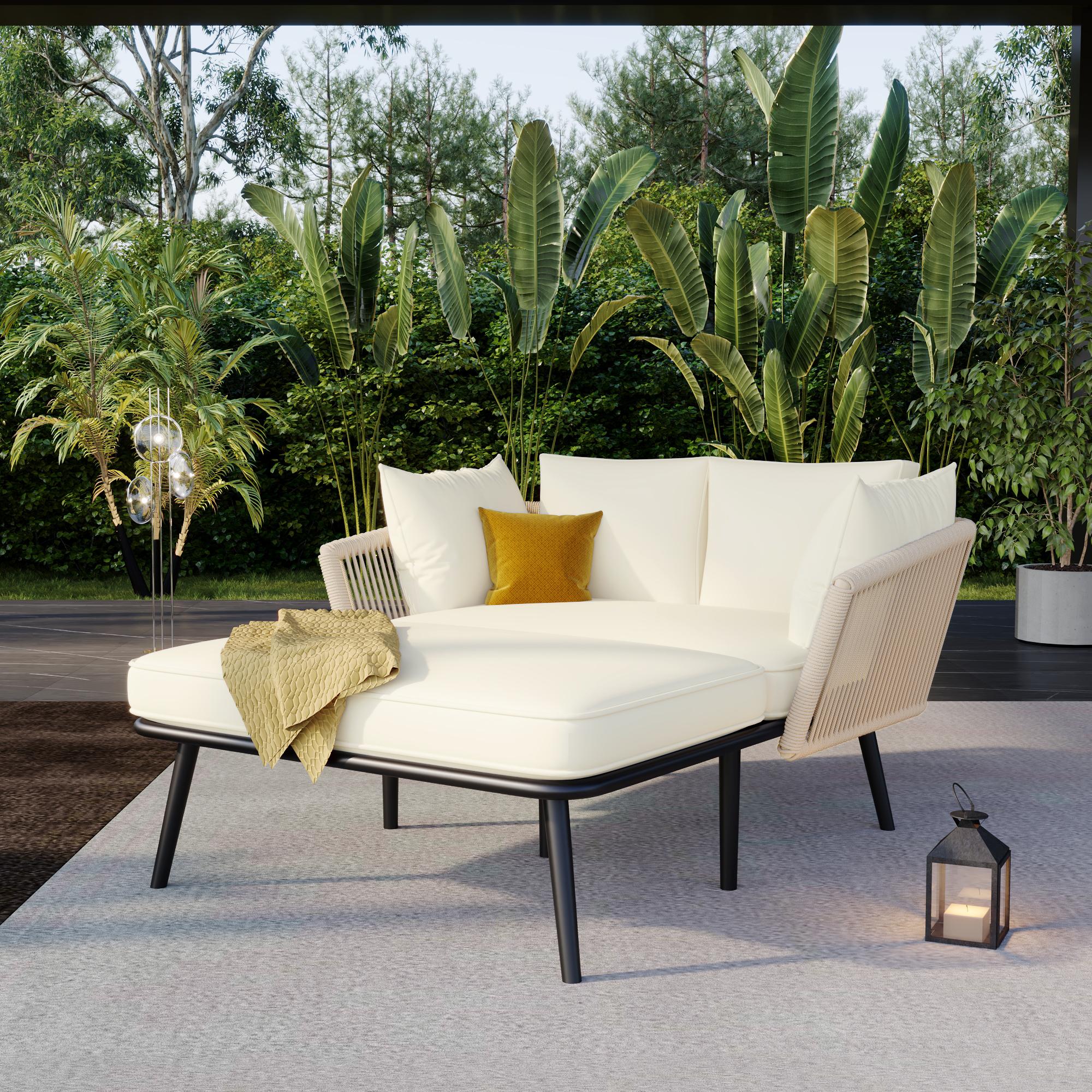 Garden Sofa With 2 Cushions And 2 Cushions,outdoor Sun Lounge, Garden Lounge, Balcony Furniture Set, Lounge Furniture, Terrace Furniture,cushions Are Removable And Washable, Beige