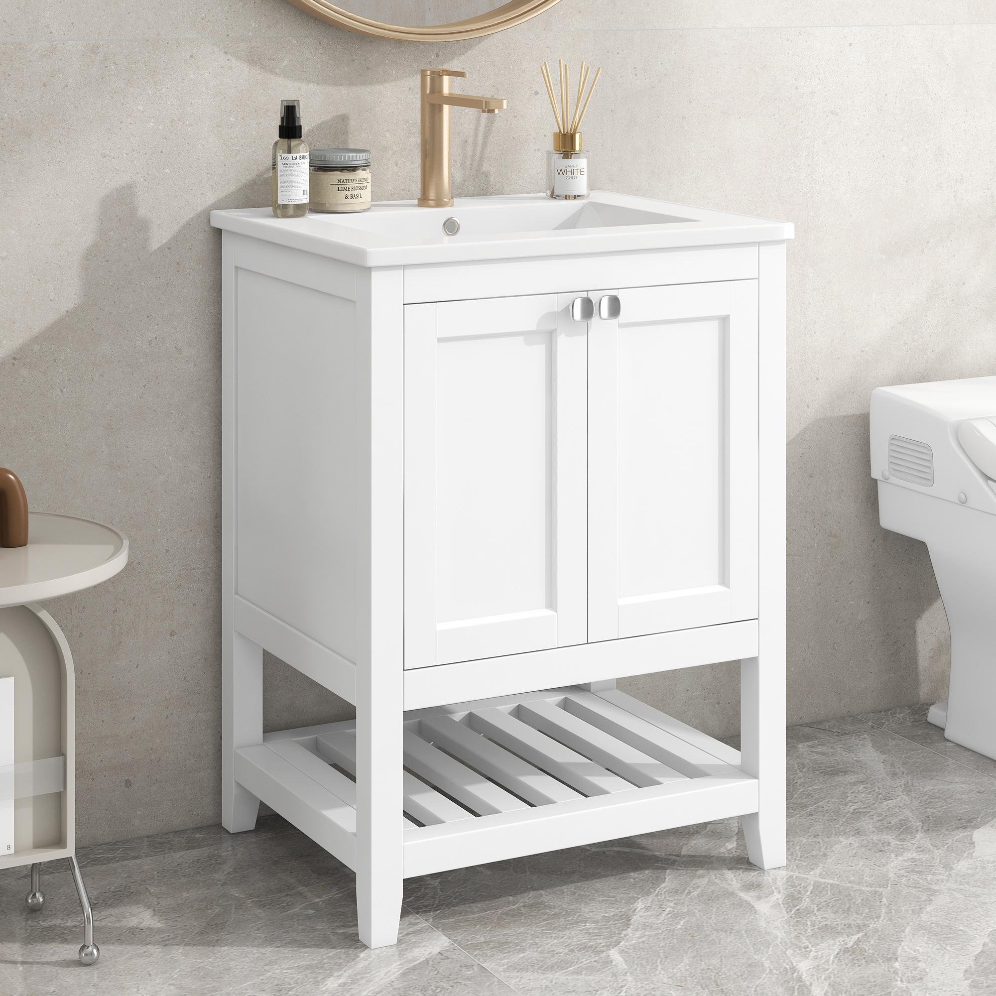 Bathroom Furniture Single Washbasin With Base Cabinet 60cm With Ceramic Washbasin, White