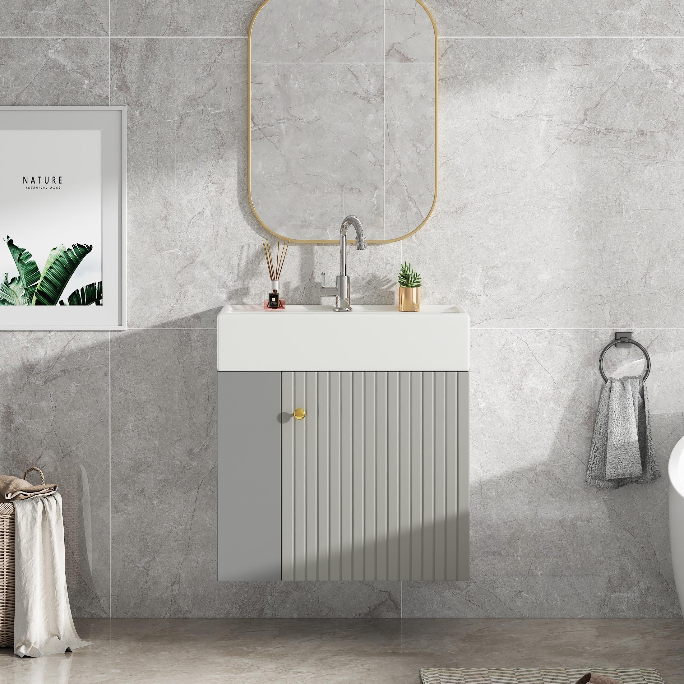 Bathroom Furniture Washbasin With Vanity Unit 55 Cm , Vanity Unit , Washbasin Cabinet Hanging Light Grey , Small Guest Bathroom Furniture