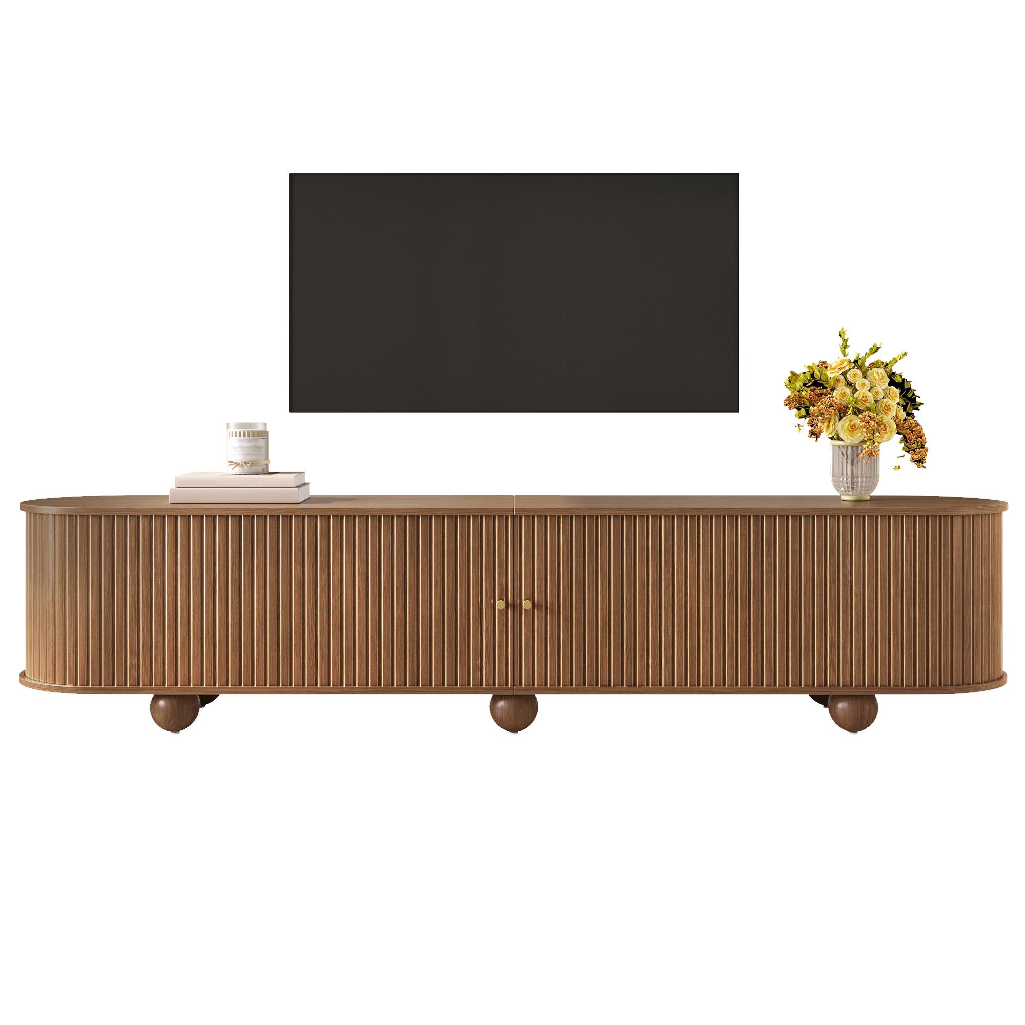 CurvesTV Lowboard,TV Cabinet,Sliding Doors,Retro TV Furniture,Living Room Furniture,Vertical Fluted Sliding Doors,Ball Feet