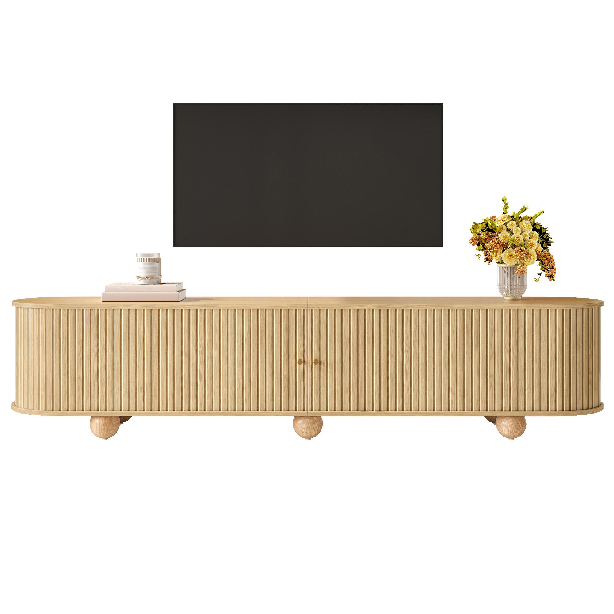 CurvesTV Lowboard,TV Cabinet,Sliding Doors,Retro TV Furniture,Living Room Furniture,Vertical Fluted Sliding Doors,Ball Feet