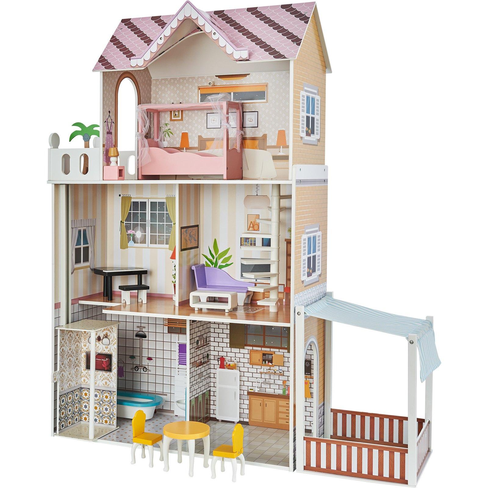 Wooden Dollhouse Large Dreamhouse With Furniture 3 Levels For Toddler 3+