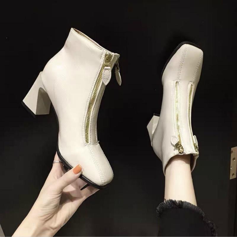Patent Leather High-heeled All-match Plus Cashmere Martin Boots