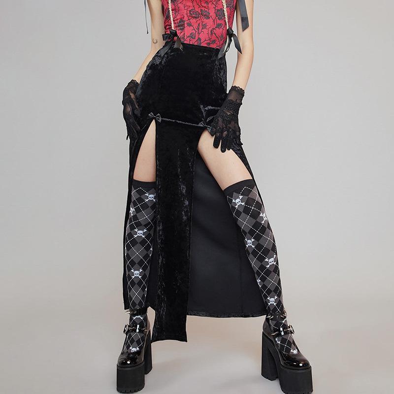 Ladies High Waist Slim Bow Slit Skirt