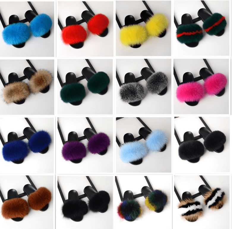 Real hair fox fur slippers female summer word drag fur plush shoes outside wearing sandals slip flat bottom