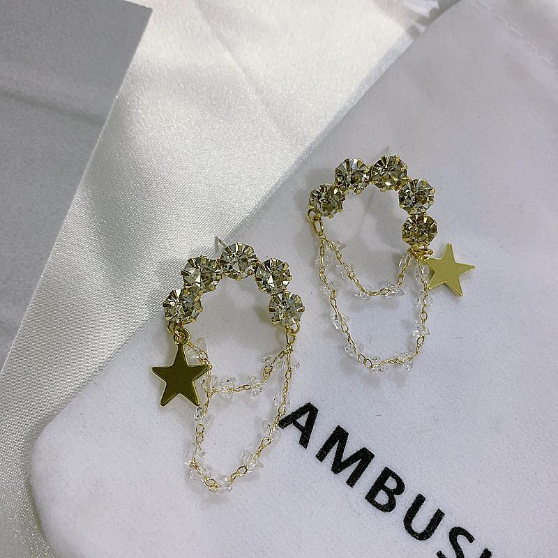 Crystal tassel five-pointed star earrings