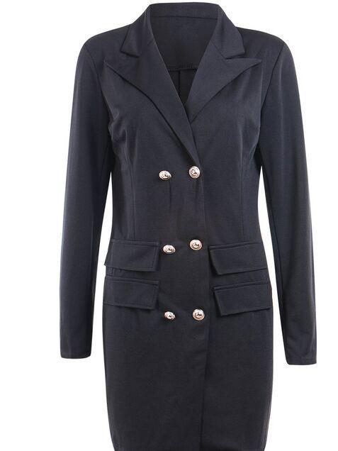 Double-breasted solid color thin coat dress
