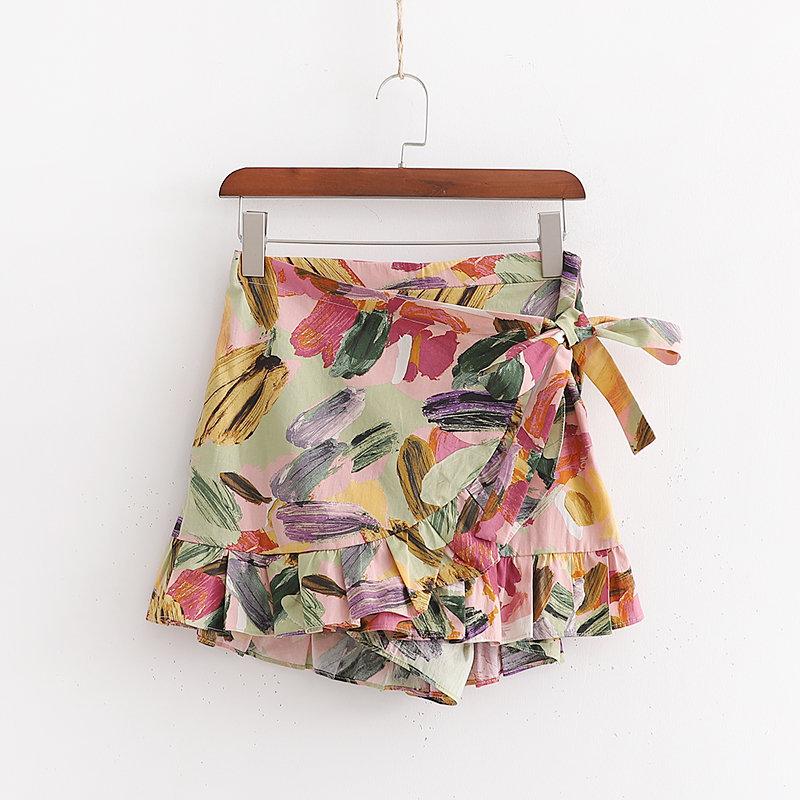 Printed lace high waist casual short hakama