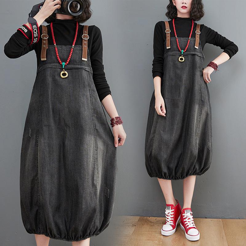 New Loose Vintage Denim Strap Dress