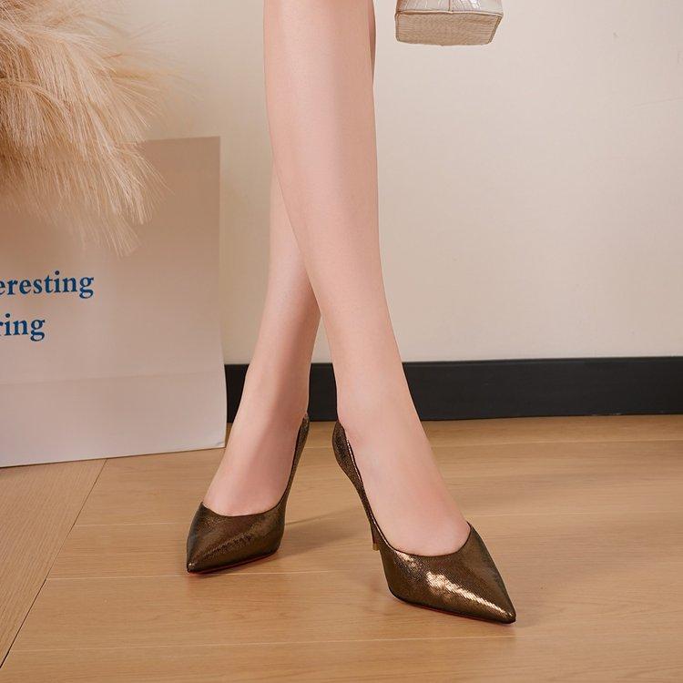 Bronze Glitter Pointed Toe High Heels, Red Bottom Stiletto Pumps, Women's Metallic Dress Heels For Party Wedding Club