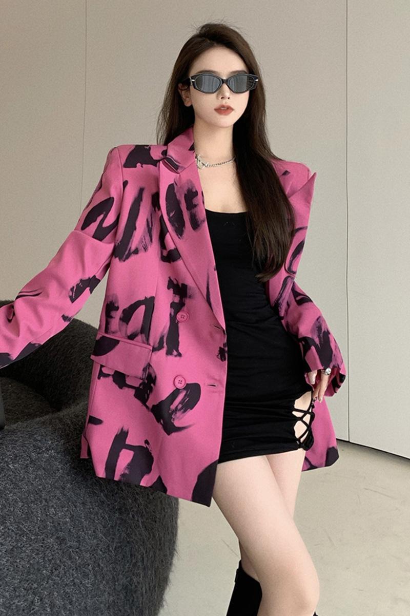 Women's Rose Red Casual Suit Jacket