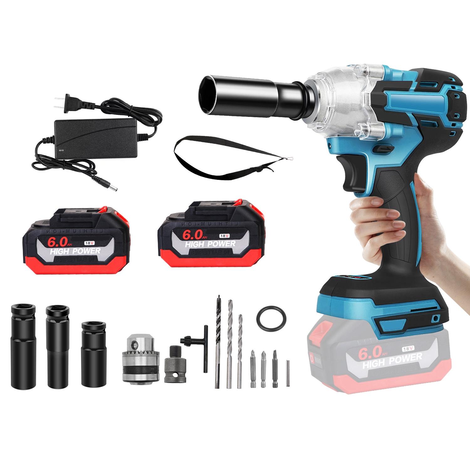 1Pc 3 In 1 Cordless Electric Impact Wrench For Repairing Drill Screwdriver With Brushless Motor Max 3450RPM Variable Speed 2Pcs 6.0Ah Batteries 3 Sockets 3 Screwdriver Bits 3 Drill Bits