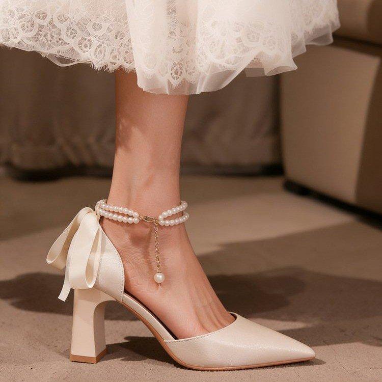 Women's Pumps 2026 Spring New Arrival, Designed Pearl Bow, Unique And Elegant Style