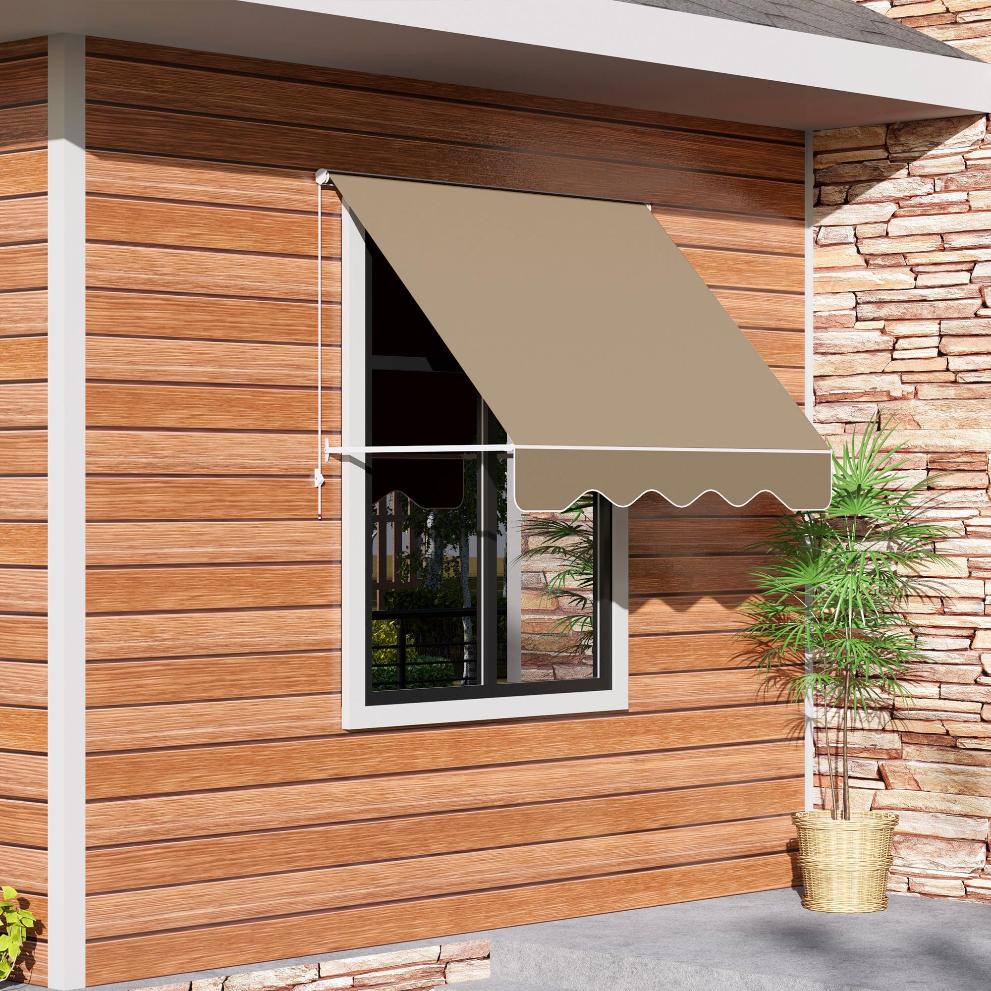 6' Cream Drop Arm Manual Retractable Patio Awning - UV & Sun Protection Window Sunshade With Hardware
