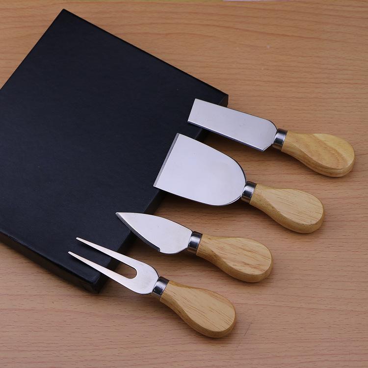 Black Gift Box Cheese Pizza Four Piece Stainless Steel Cheese Knife