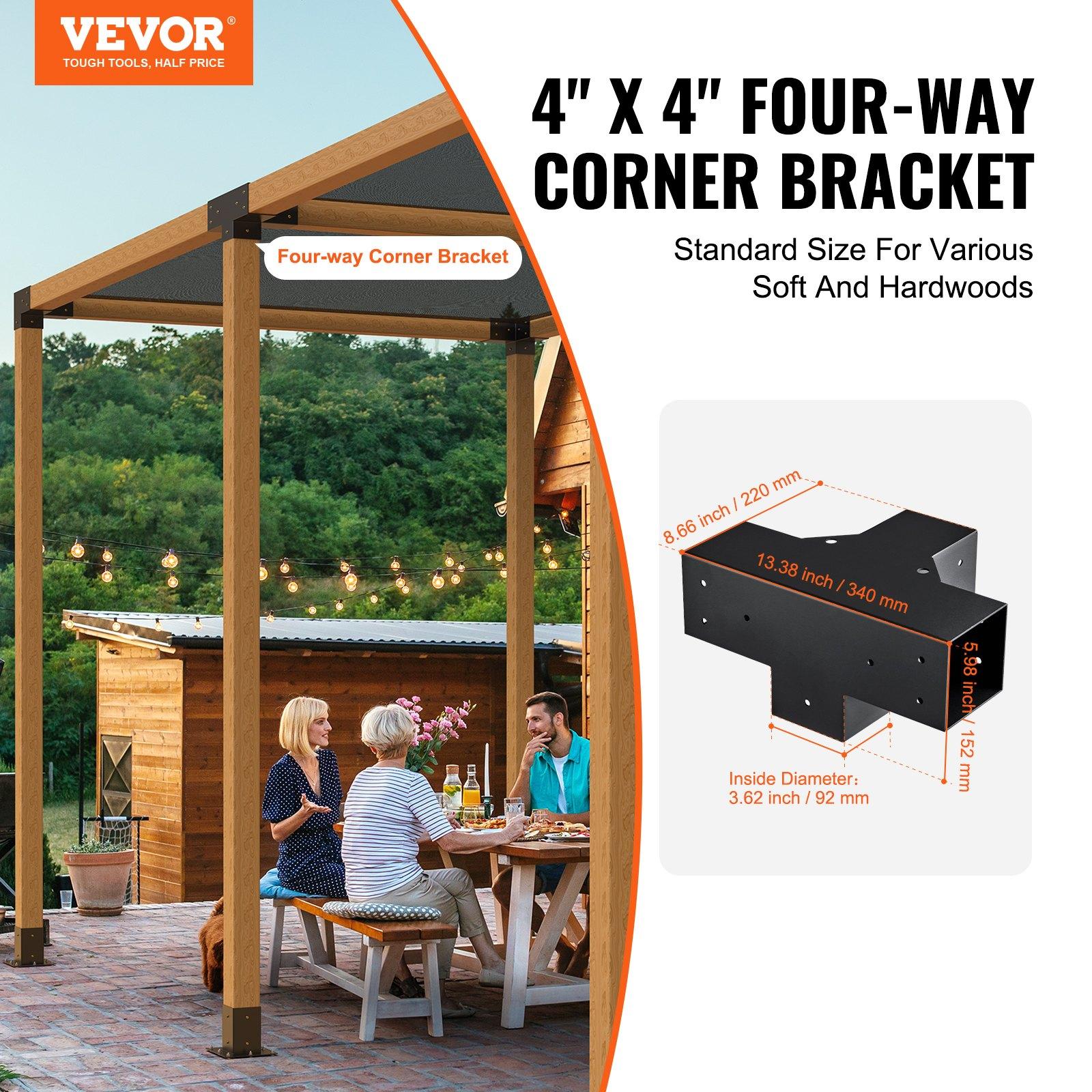 Pergola Bracket Kit, 2pcs 4-Way Heavy Duty Corner Bracket Woodworks DIY Post Base Kit, Easy Installation Wooden Beams For Gazebos, Patio Pergolas, Log Cabin Outdoor Pergola Hardware