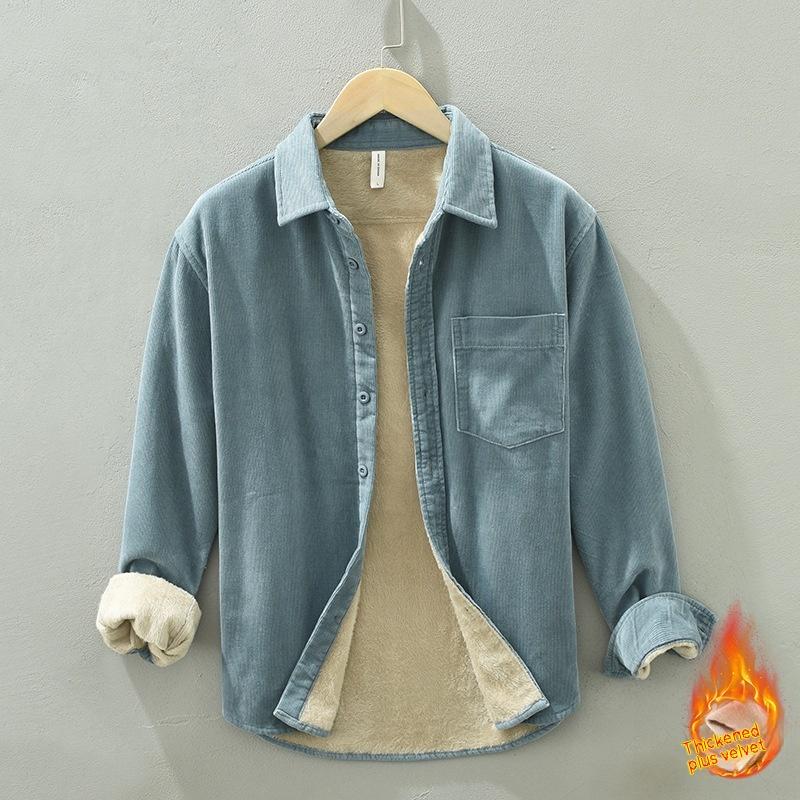 Coat Fleece-lined Trendy Loose All-matching Top Men's Leisure Warm Shirt