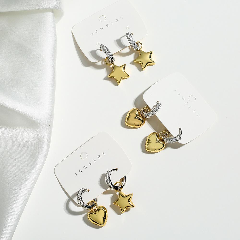 High-grade Asymmetric Star Moon Zircon Earrings For Women Niche Personality Earrings